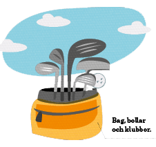 Illustration av golfbanans olika delar och utrustning