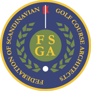 logotyp för Föreningen Skandinaviska Golfbanearkitekter (FSGA)