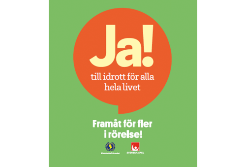 Kampanjbild "Framåt för fler i rörelse" med texten "Ja till idrott för alla hela livet", paragolf.
