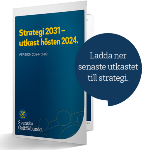 Bild på framsida på dokumentet Strategi 2031 - utkast hösten 2024. I en pratbubbla står en uppmaning att ladda ner senaste versionen av strategin. 